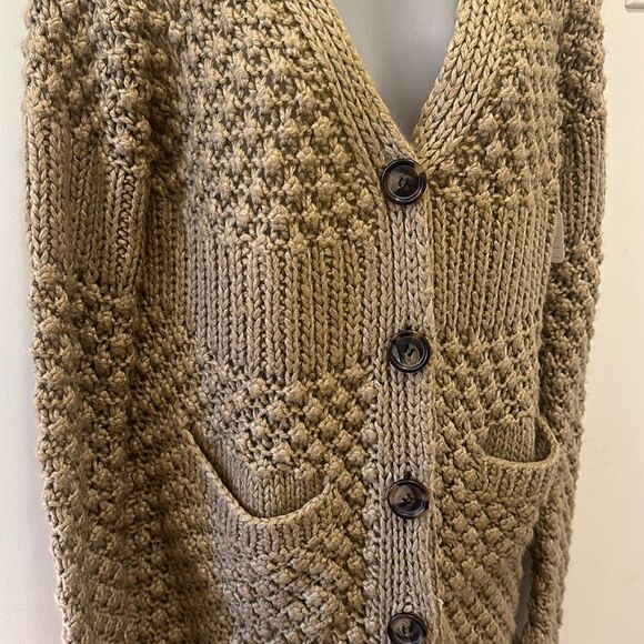 Crochet Look Sweater Cardigan Brown Beige Taupe Women’s Medium M - Picture 2 of 4